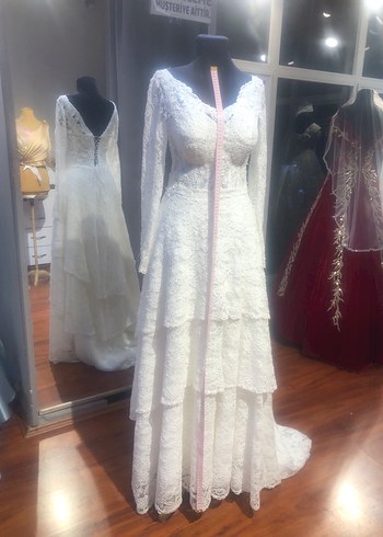 Uzun Kollu Dantel A Kesim Gelinlik - Görsel 8