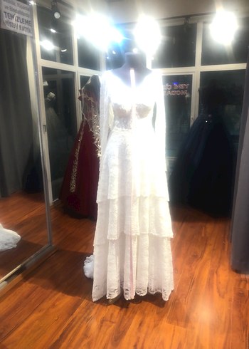 Uzun Kollu Dantel A Kesim Gelinlik - Görsel 7