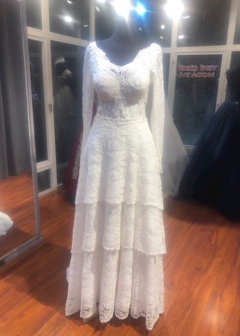 Uzun Kollu Dantel A Kesim Gelinlik - Görsel 6