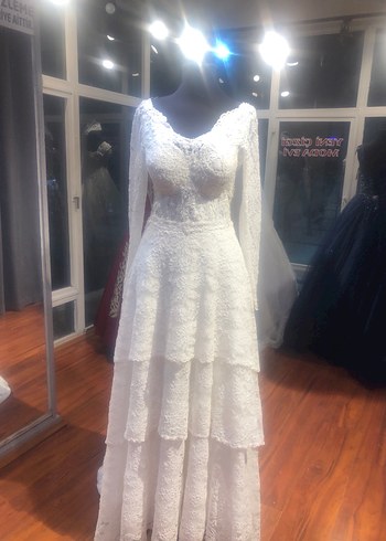 Uzun Kollu Dantel A Kesim Gelinlik - Görsel 5