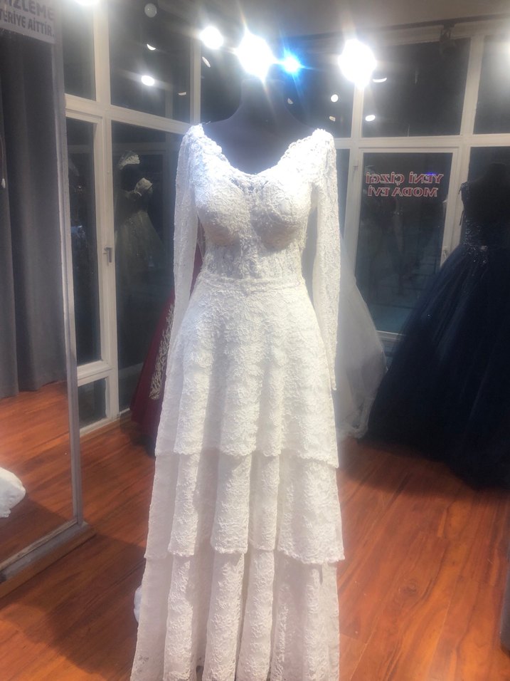 Uzun Kollu Dantel A Kesim Gelinlik - Görsel 5