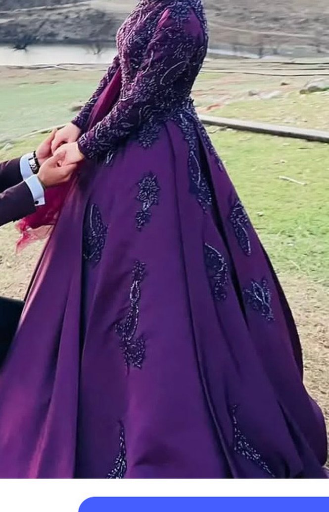 Mor Nakışlı Uzun Kollu Uzun Abiye Elbise - Görsel 5