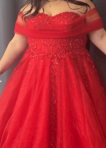 Kırmızı Straplez İşlemeli Abiye Elbise - Görsel 5