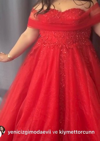 Kırmızı Straplez İşlemeli Abiye Elbise - Görsel 11