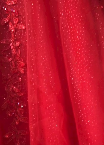 Kırmızı Straplez İşlemeli Abiye Elbise - Görsel 4