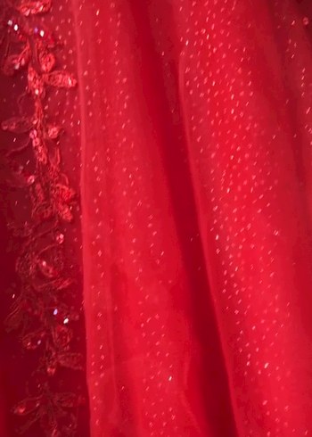 Kırmızı Straplez İşlemeli Abiye Elbise - Görsel 7