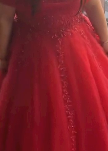 Kırmızı Straplez İşlemeli Abiye Elbise - Görsel 3