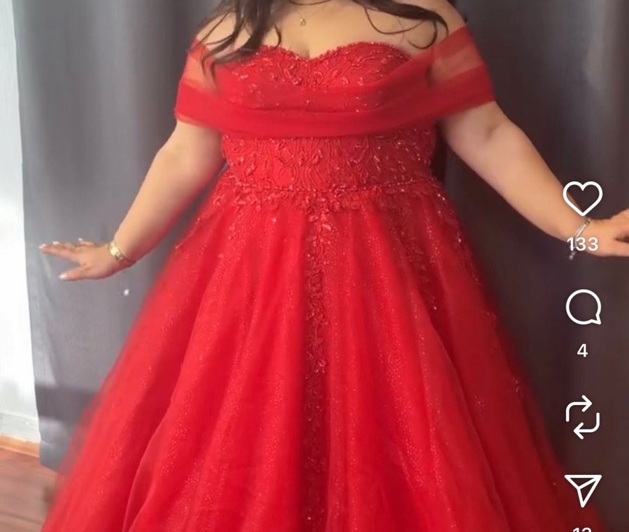 Kırmızı Straplez İşlemeli Abiye Elbise - Görsel 5