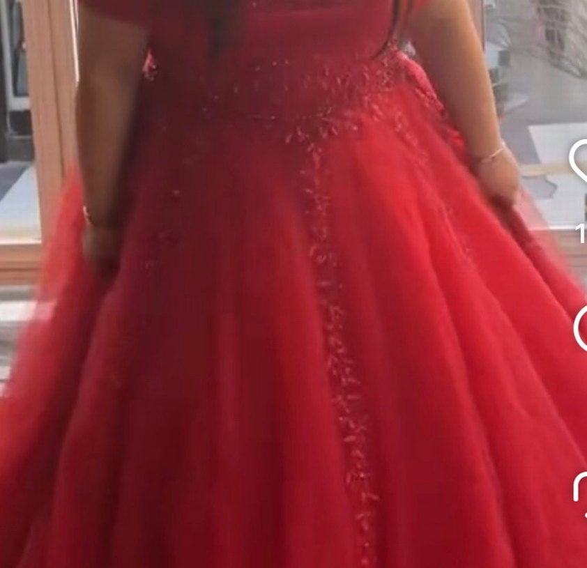 Kırmızı Straplez İşlemeli Abiye Elbise - Görsel 3