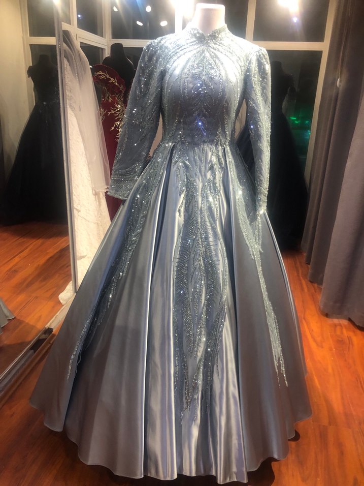 Tesettur açık yeşil abıye - Görsel 5