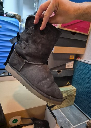 Kadın siyah Süet  peluş Bot  kurdeleli - Görsel 3