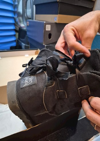 Kadın siyah Süet  peluş Bot  kurdeleli - Görsel 4