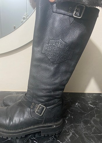 Harley Davidson Siyah Deri Biker Bot - Görsel 3
