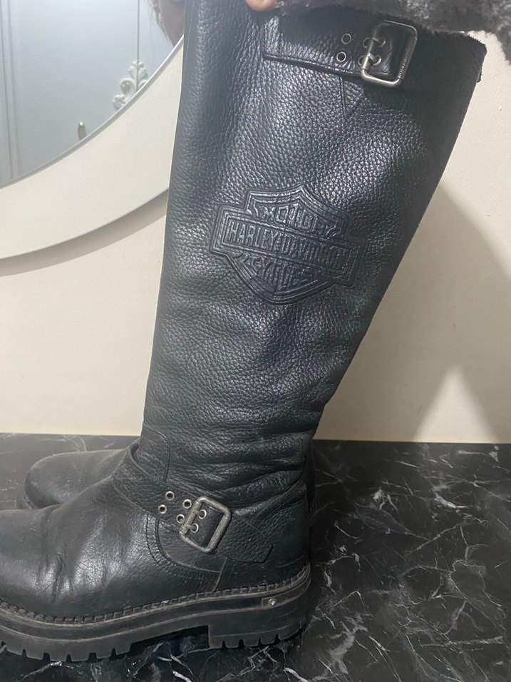 Harley Davidson Siyah Deri Biker Bot - Görsel 3