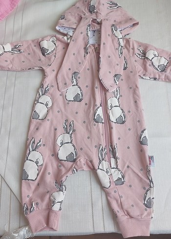 Fermuarlı Pembe Baskılı Bebek Kız Tulumu