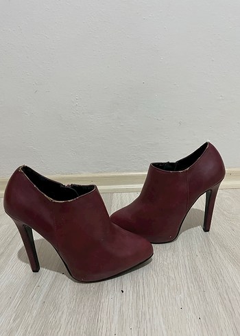 Bordo Deri Stiletto Topuklu Kadın Bot - Görsel 6