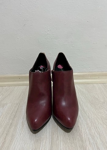 Bordo Deri Stiletto Topuklu Kadın Bot - Görsel 2