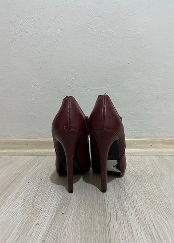 Bordo Deri Stiletto Topuklu Kadın Bot - Görsel 3
