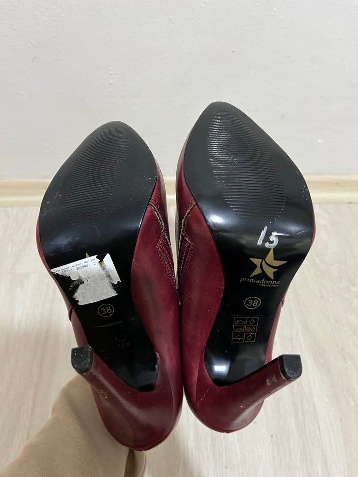 Bordo Deri Stiletto Topuklu Kadın Bot - Görsel 5