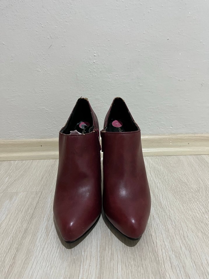 Bordo Deri Stiletto Topuklu Kadın Bot - Görsel 2