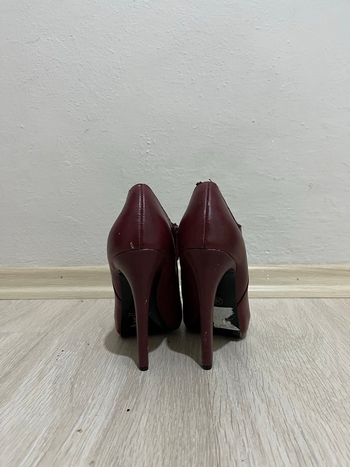 Bordo Deri Stiletto Topuklu Kadın Bot - Görsel 3