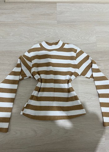 Çizgili Boğazlı Triko Kadın Kazak - Görsel 2