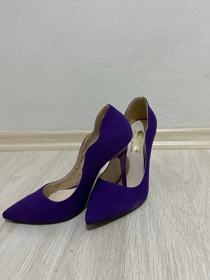 Kadın Mor Süet Stiletto Topuklu Ayakkabı - Görsel 4