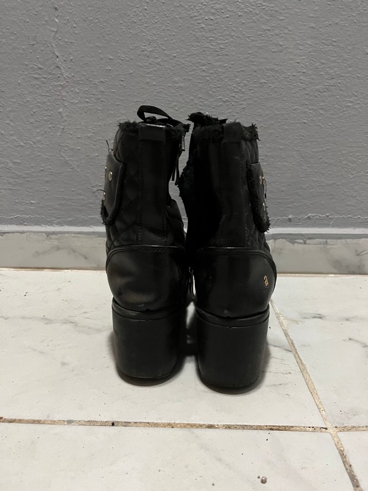 Siyah Kareli Deri Topuklu Bot - Görsel 3