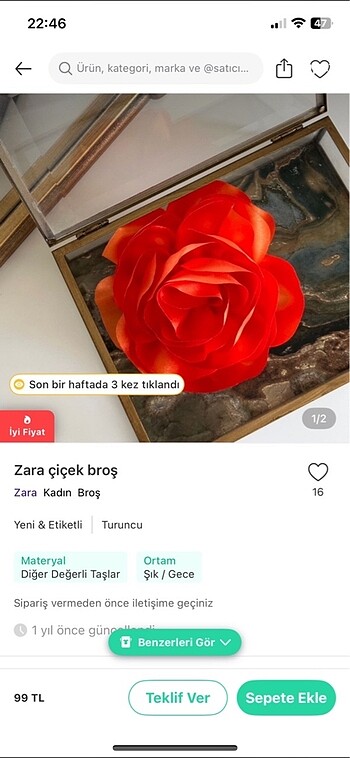 Zara Zara çiçek broş
