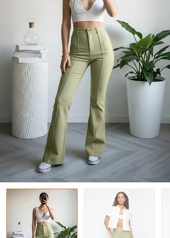 Yeşil straight düz kesim yüksek bel pantolon