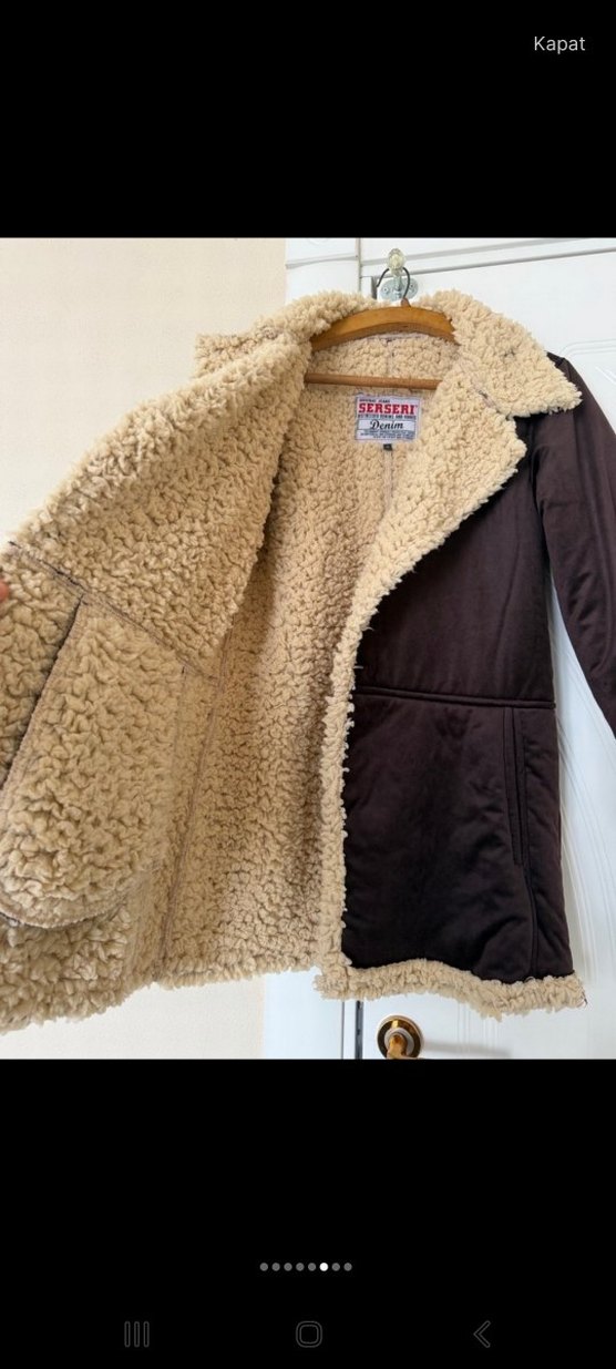 Kız Çocuk Kahverengi Süet Kürklü Ceket - Görsel 4