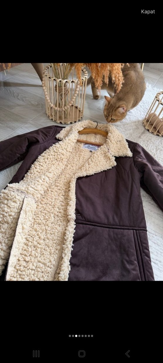 Kız Çocuk Kahverengi Süet Kürklü Ceket - Görsel 2