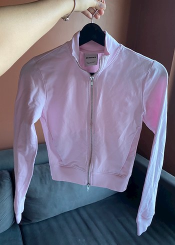 Bershka Pembe Fermuarlı Yüksek Yakalı Kadın Ceket