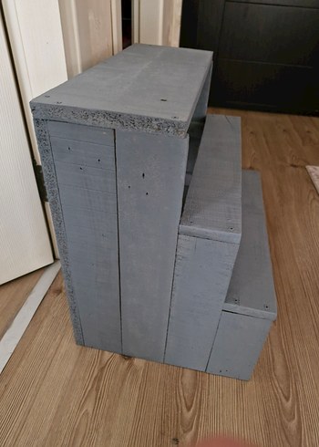 Gri renk el emeği ahşap tasarım merdiven/çiçeklik,raf - Görsel 8