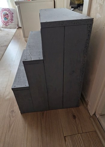 Gri renk el emeği ahşap tasarım merdiven/çiçeklik,raf - Görsel 6