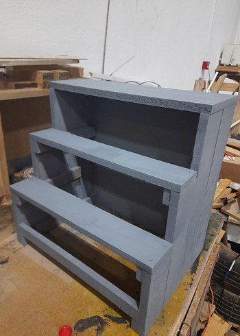 Gri renk el emeği ahşap tasarım merdiven/çiçeklik,raf - Görsel 3