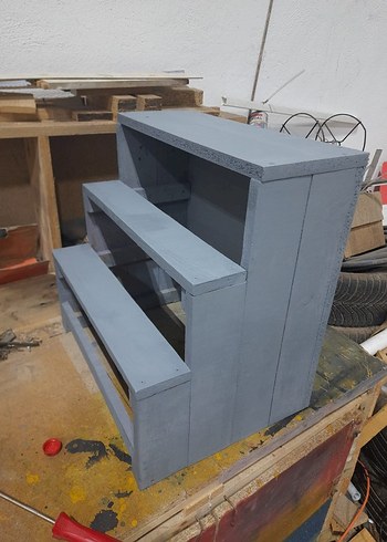 Gri renk el emeği ahşap tasarım merdiven/çiçeklik,raf - Görsel 2