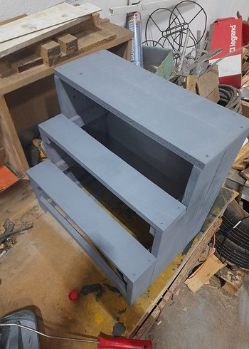 Gri renk el emeği ahşap tasarım merdiven/çiçeklik,raf - Görsel 4