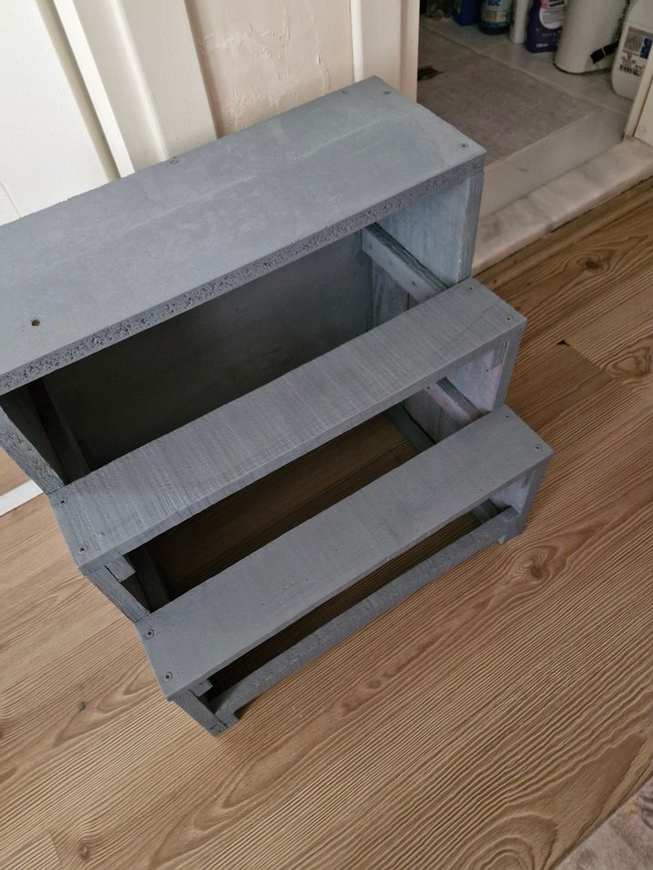 Gri renk el emeği ahşap tasarım merdiven/çiçeklik,raf - Görsel 5