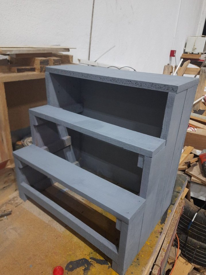 Gri renk el emeği ahşap tasarım merdiven/çiçeklik,raf - Görsel 3