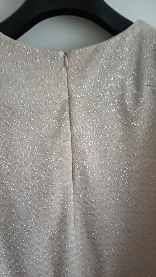 krem rengi ,simli ,çok şık  Kısa Kollu Kadın Bluz - Görsel 2