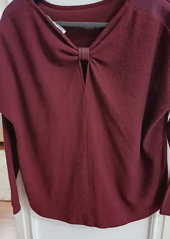 Bordo Yuvarlak Yaka Kadın bluz - Görsel 3