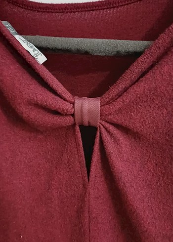 Bordo Yuvarlak Yaka Kadın bluz - Görsel 4