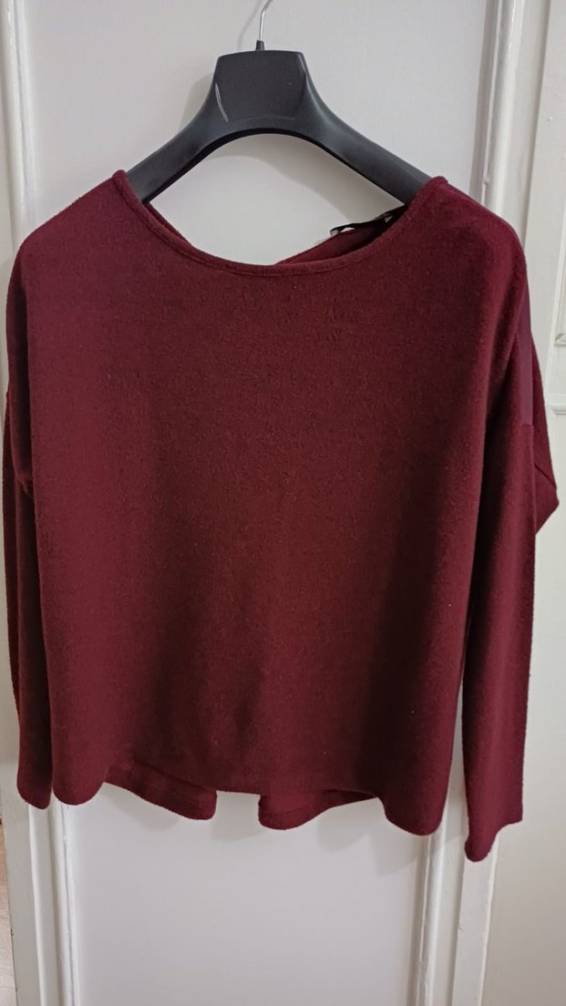 Bordo Yuvarlak Yaka Kadın bluz - Görsel 2