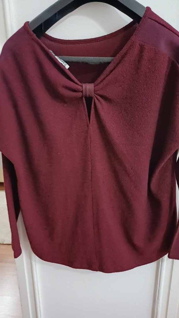 Bordo Yuvarlak Yaka Kadın bluz - Görsel 3
