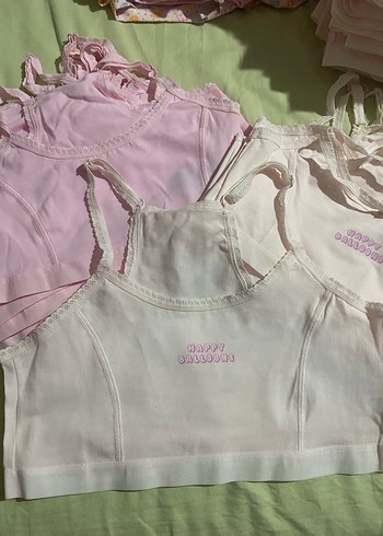 Kız Çocuk Dantelli İnce Askılı Pembe crop Atlet - Görsel 4