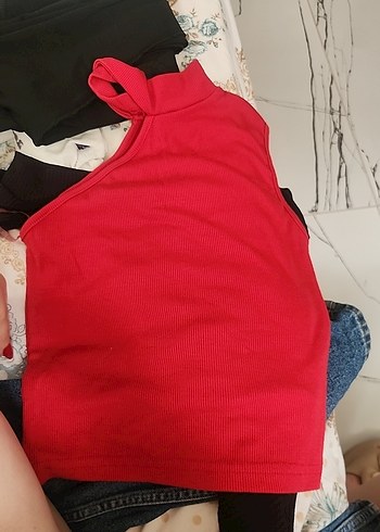 Diğer Kırmızı Yüksek Yakalı Fermuarlı Kadın Atlet