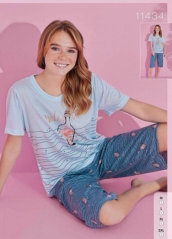 Bayan Kisakollu Kaprili Pijama Takımı 