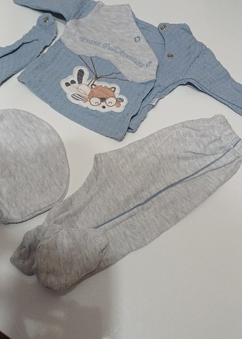 Gri Örgü Denim Bebek Erkek Takımı - Görsel 3