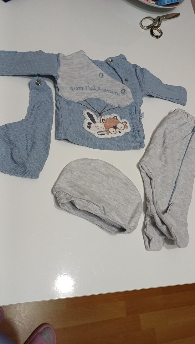 Gri Örgü Denim Bebek Erkek Takımı - Görsel 2